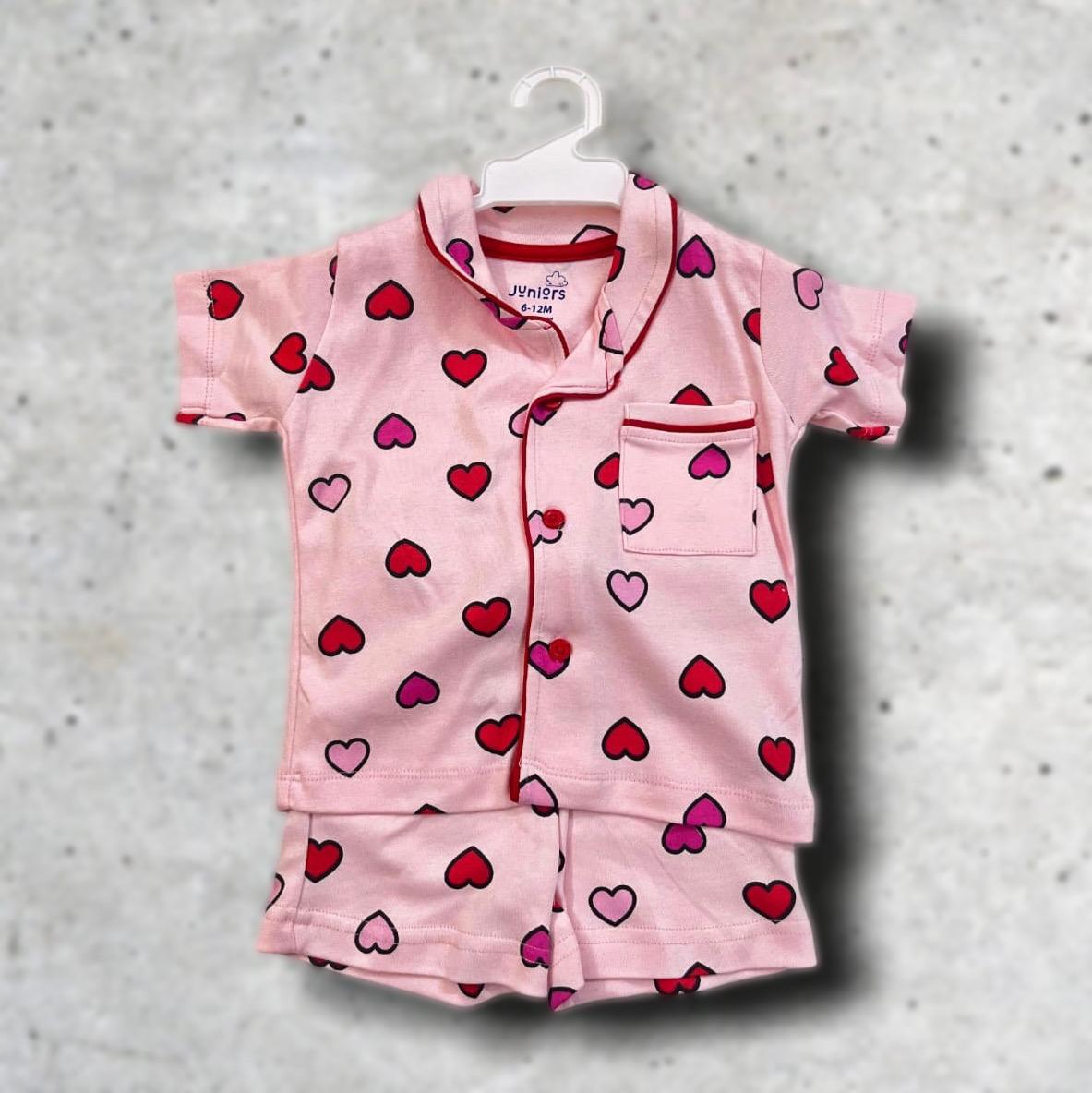 Girls Co-ord Set in Pink Cotton – Heart Motif | Cubtales