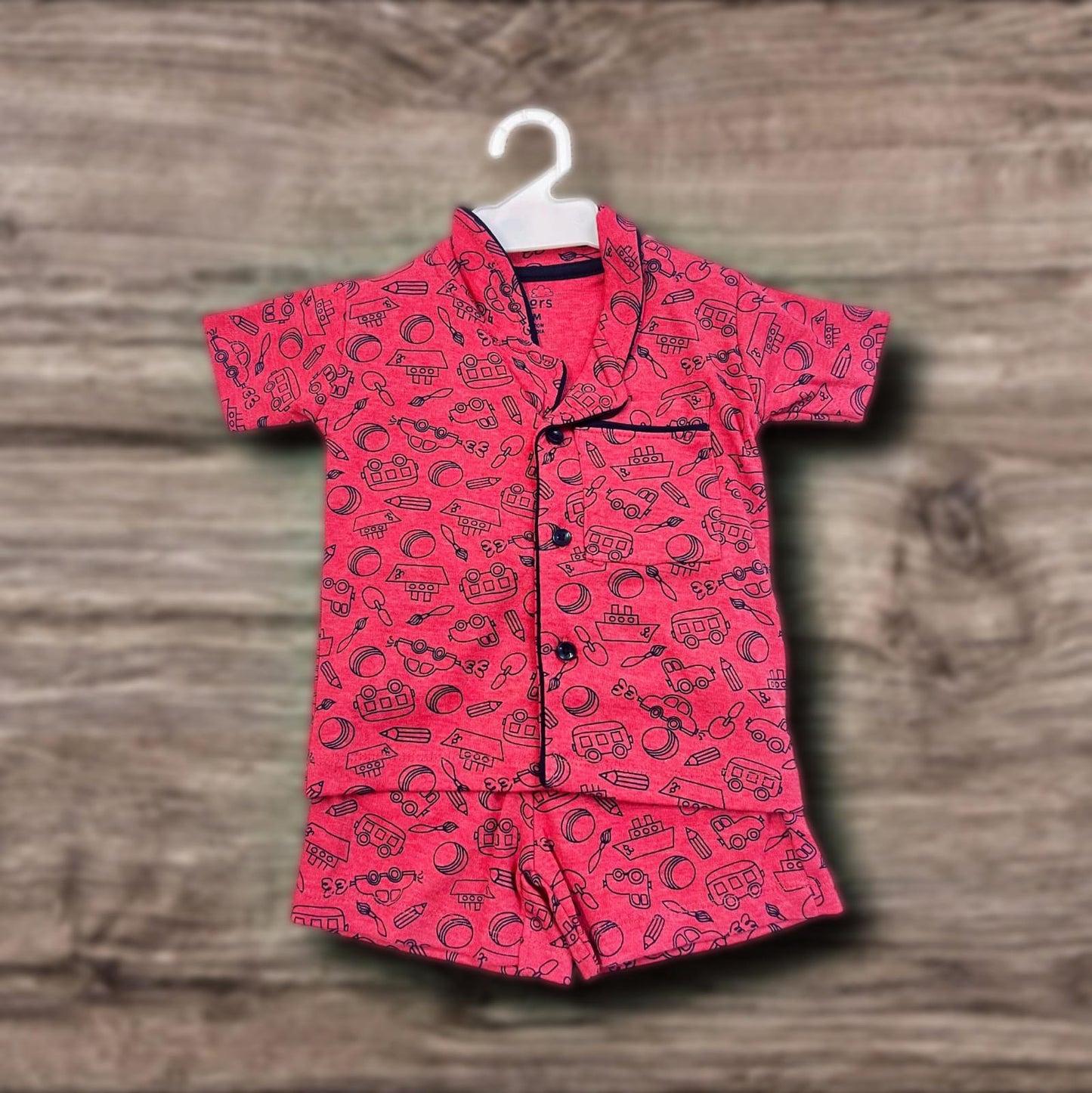 Girls' White Cotton Co-ord Set with Triangle Design