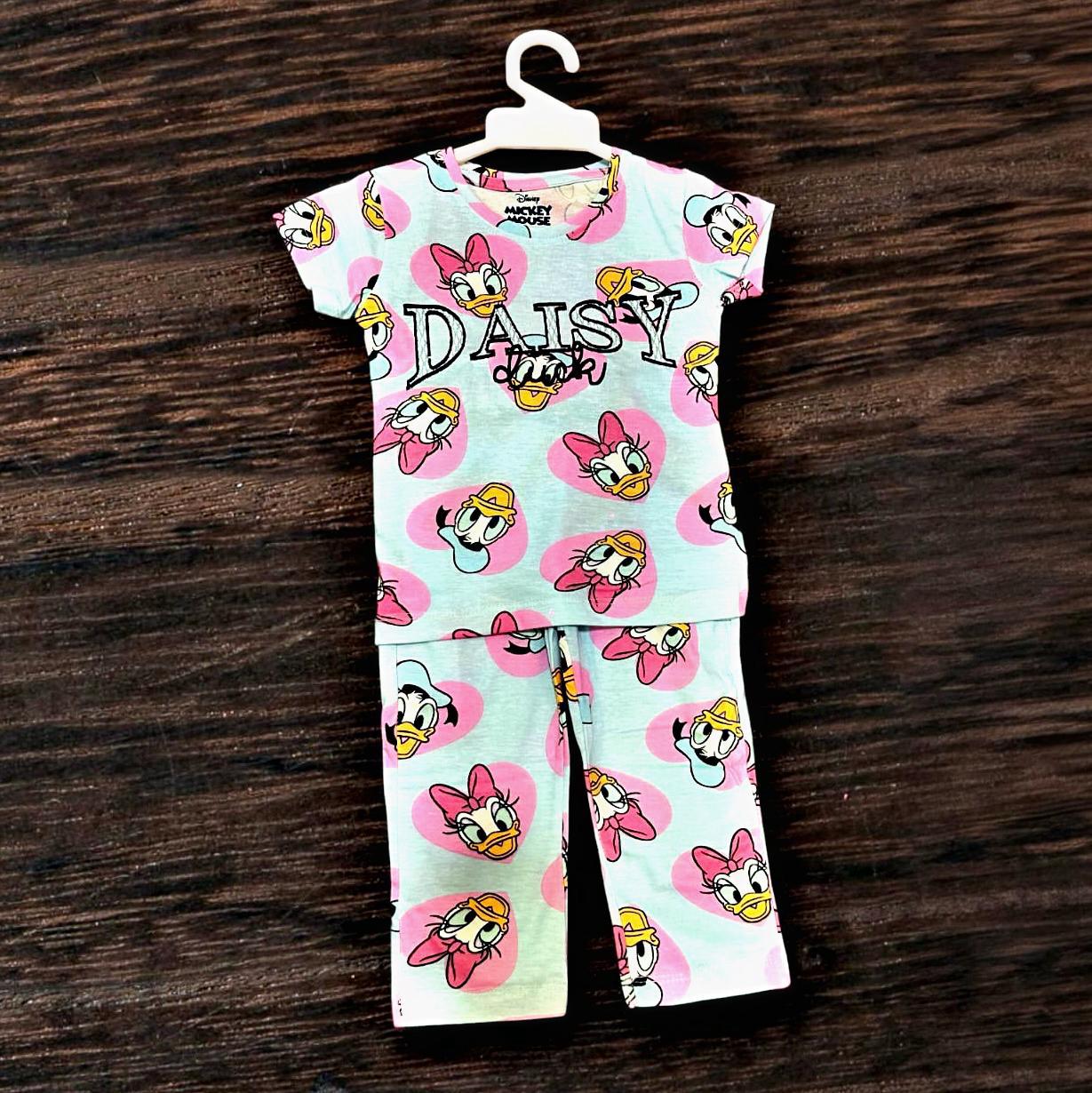 Girls Co-ord Set in White Cotton – Daisy Duck Motif | Cubtales