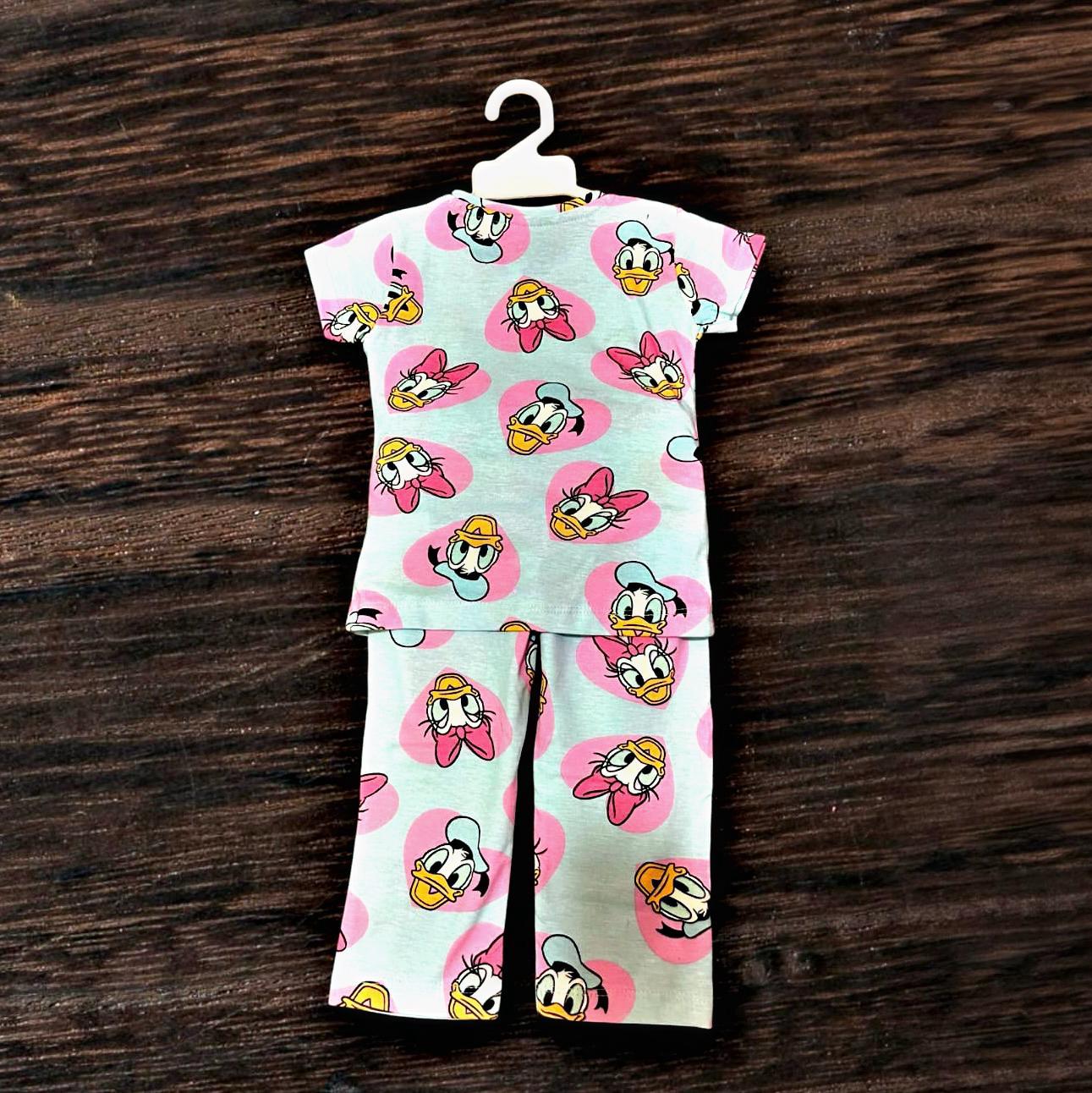 Girls Co-ord Set in White Cotton – Daisy Duck Motif | Cubtales