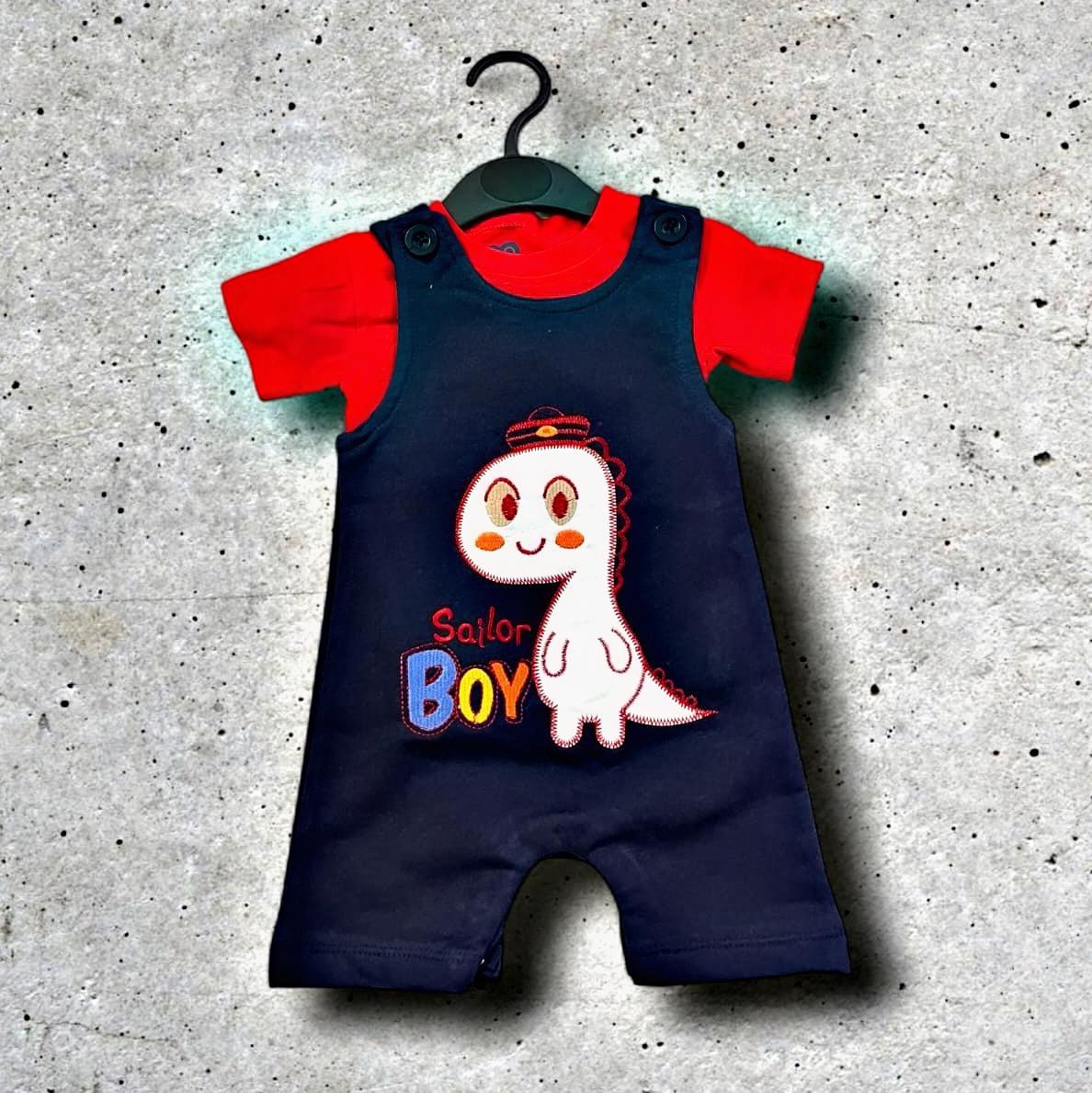 Cubtales Dino Sailor Boy Romper – Red & Navy Blue
